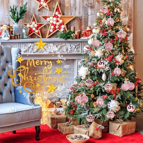 24-Pack Pink Christmas Ball Ornaments - 60mm Shatterproof Tree Baubles