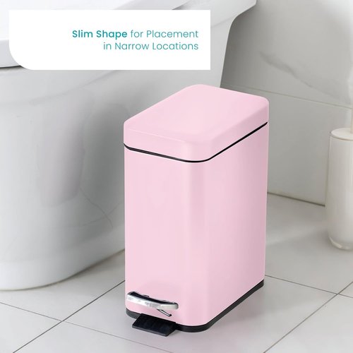 Home Zone Living 1.3 Gallon Stainless Steel Trash Can - Slim Design with Lid & Step Pedal | Matte Pink