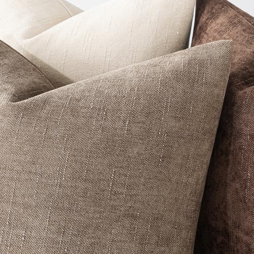 MIULEE Textured Chenille Throw Pillow Covers 20x20 Taupe Grey - Set of 2