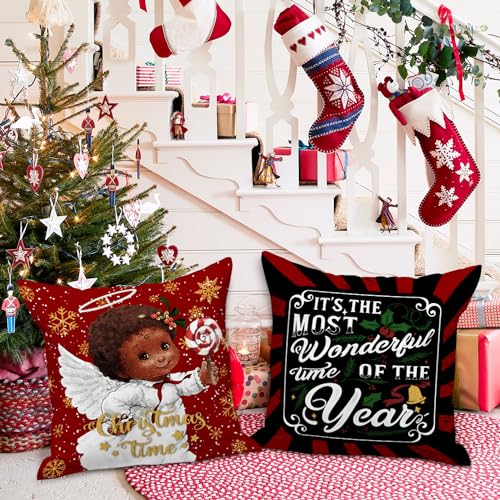 Lanpn Black Santa Christmas Pillow Covers Set of 4 18x18 Inches Holiday Decor