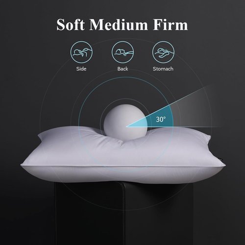 DOWNSTORIA Goose Feather Down Pillows - Queen Size Hotel Collection | Soft Medium Firm Set of 2 (20 x 30 in)