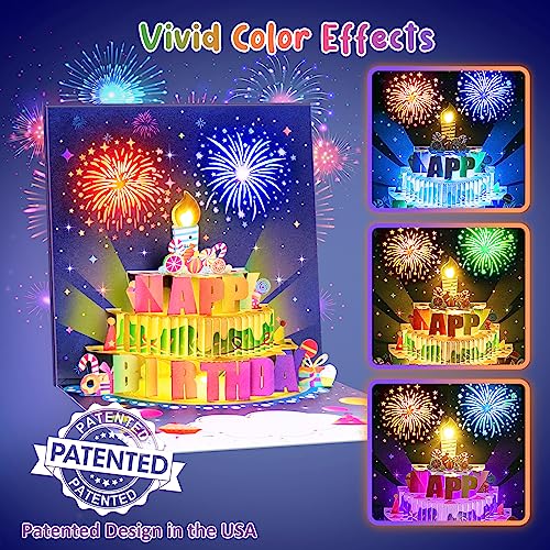 INPHER Blue 3D Pop Up Fireworks Birthday Card with Music & Light - Gifts for Women & Men
