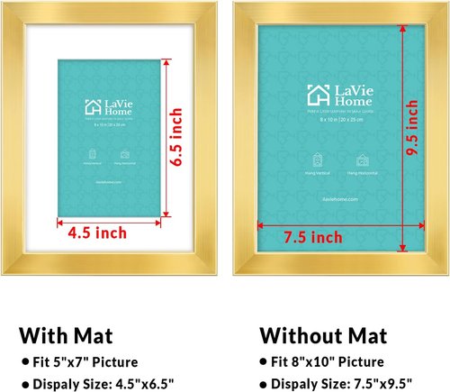 LaVie Home 8x10 Picture Frame - Gold Wood Frame with High Definition Plexiglass | Horizontal/Vertical Display