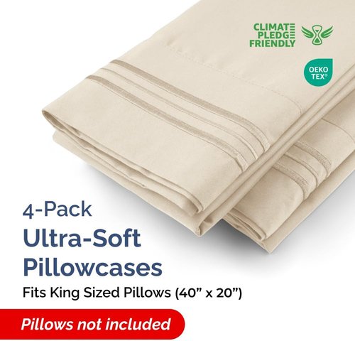 King Pillow Cases by [Brand Name] - Ultra Soft Hotel Quality Covers | Comfy, Cozy & Wrinkle Free - 4 Piece Set in Wheat
