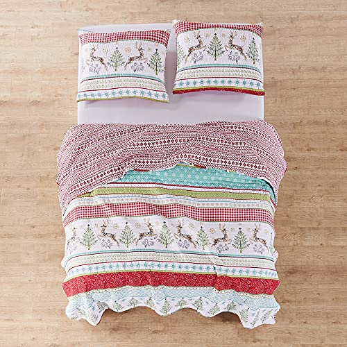 Levtex Home Twin Reversible Christmas Quilt - Holiday Deer & Trees, Microfiber