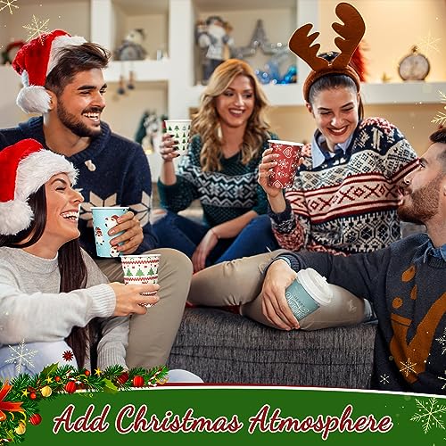 Mifoci 100 Pack Christmas Coffee Cups with Lids 12 oz – Festive Holiday Party Supplies