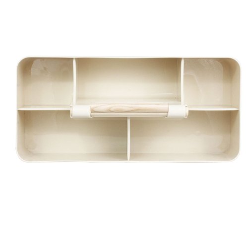 ChengFu Baby Shower Caddy Plastic Nursery Portable Storage Organizer Caddy Tote for Child/Kids, Divided Basket Bin with Wood Handle for Bathroom, Dorm Room, Holds Hand Soap, Bottles, Spoons (Beige)