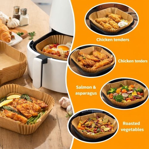 Disposable Air Fryer Parchment Liners - 50 Count Nonstick Inserts to Prevent Sticking & Grease