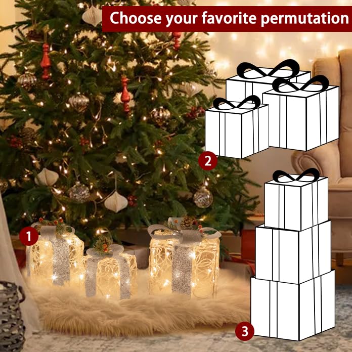 Lighted Christmas Gift Boxes Set of 3 Indoor Outdoor Holiday Decor