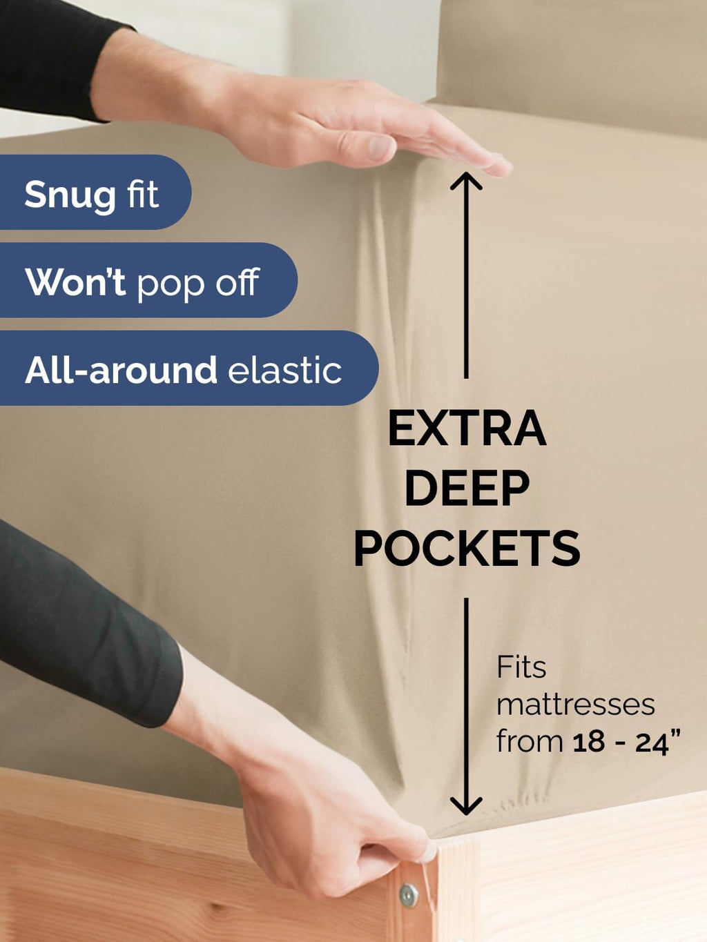 Skiennix Extra Deep Queen Sheet Set | 6-Piece Breathable Cooling Bedding - Soft, Wrinkle-Free Comfort - Cream