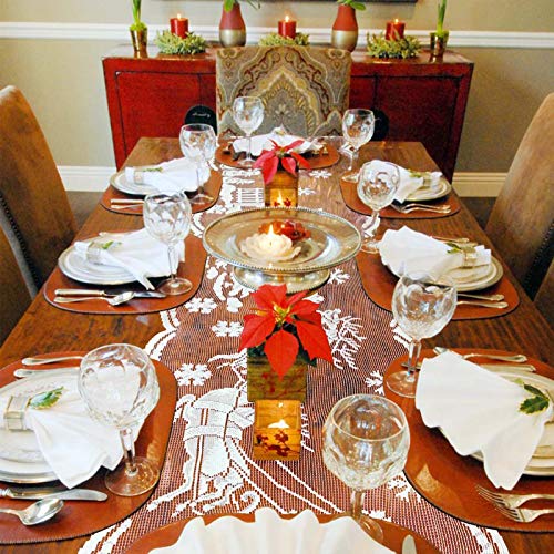 Joysail 72 Inch Lace Christmas Table Runner with Santa Reindeer Snowflake Design