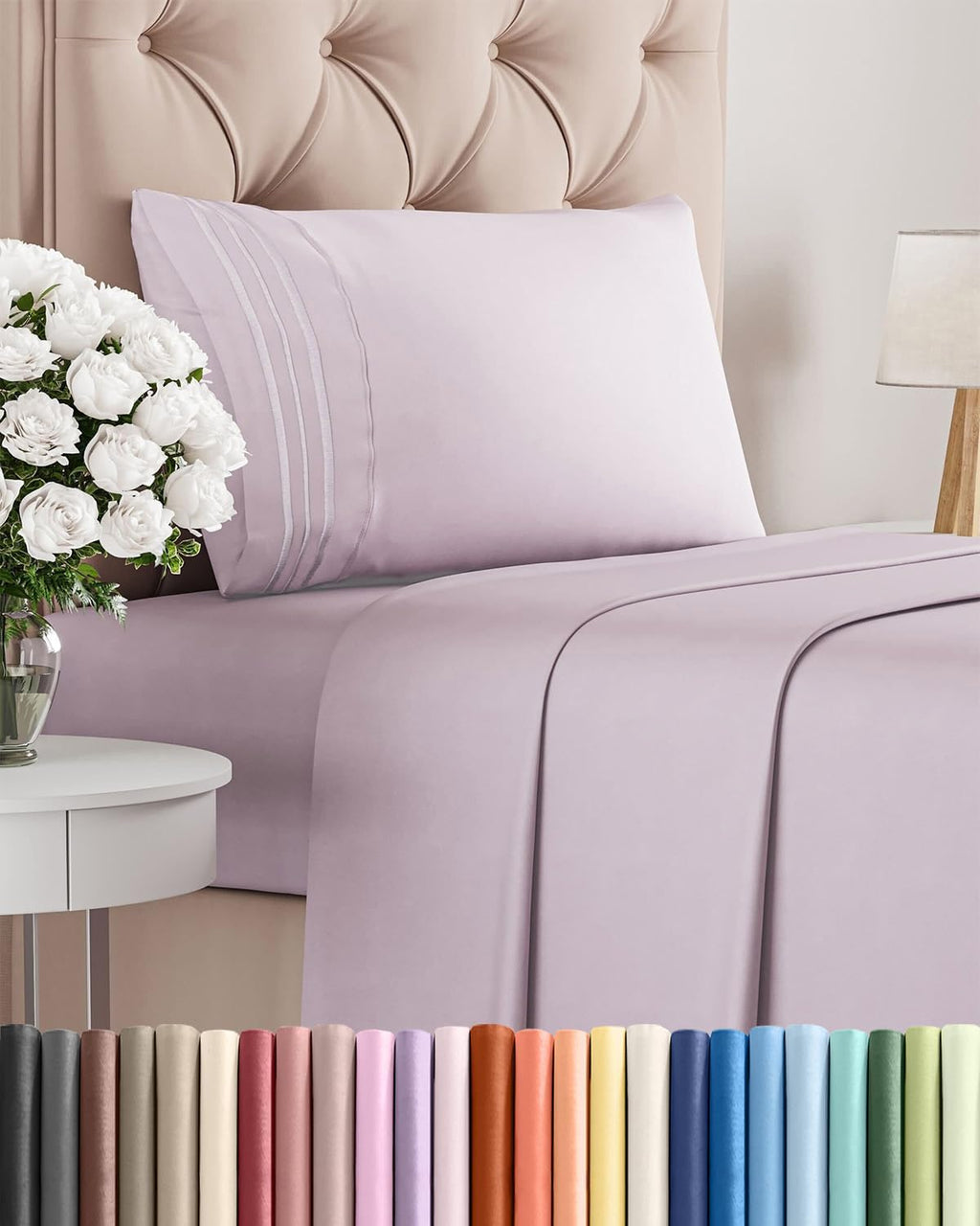 Skiennix Twin Size 3-Piece Sheet Set - Comfy Cooling Bed Sheets - Luxury Hotel Quality - Deep Pockets, Soft, Wrinkle-Free - Light Lavender