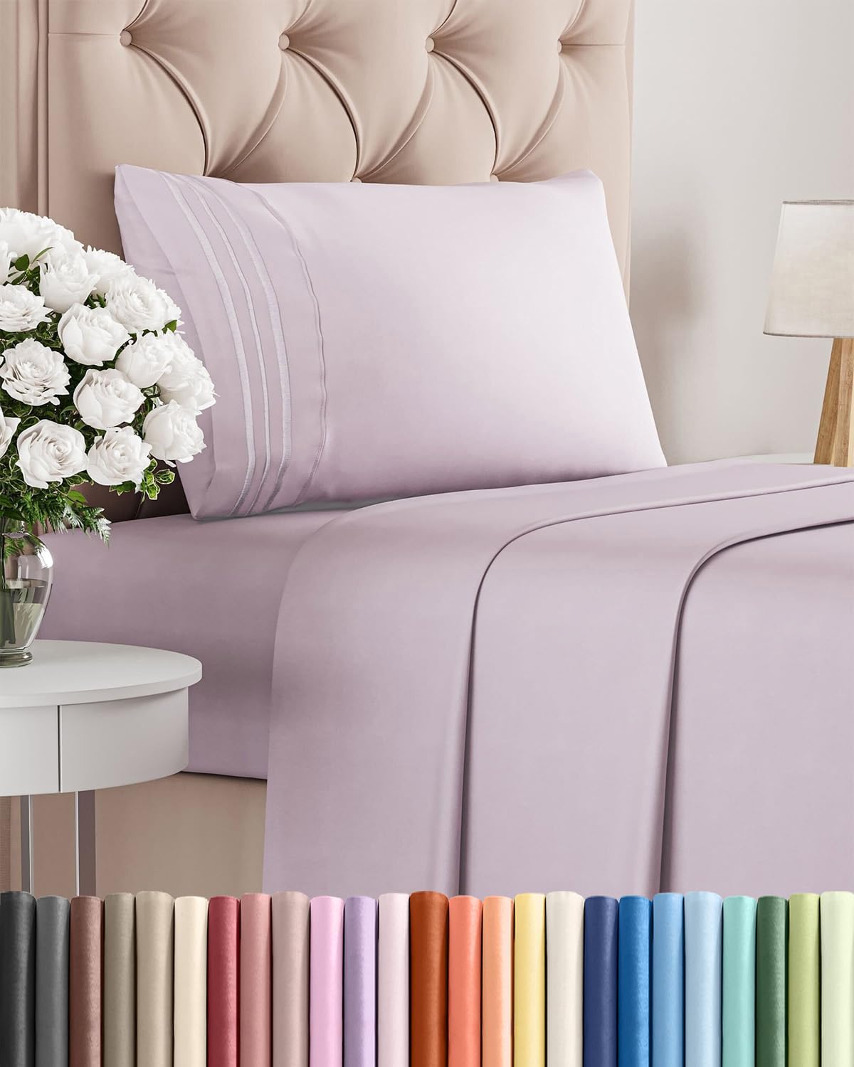Skiennix Twin Size 3-Piece Sheet Set - Comfy Cooling Bed Sheets - Luxury Hotel Quality - Deep Pockets, Soft, Wrinkle-Free - Light Lavender