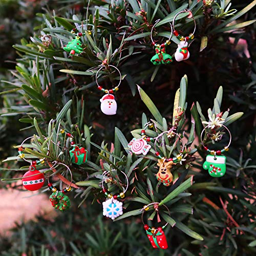 CNYMANY 12 pcs Christmas Wine Glass Charms with Buckle Design – PVC Variants Gift Set