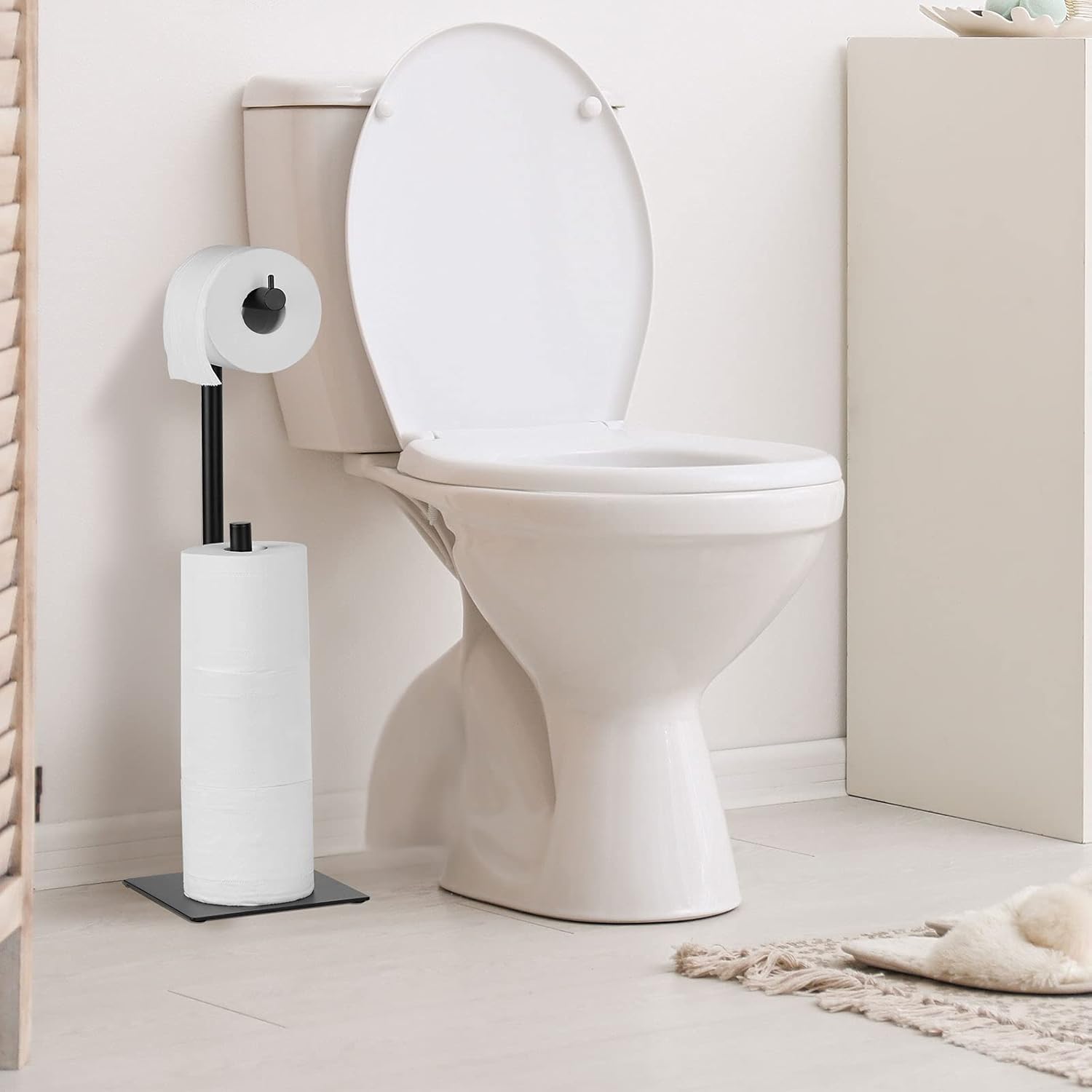 Regine Switzerland Black Toilet Paper Holder - Stylish Free Standing Tissue Roll Dispenser for Farmhouse Bathrooms