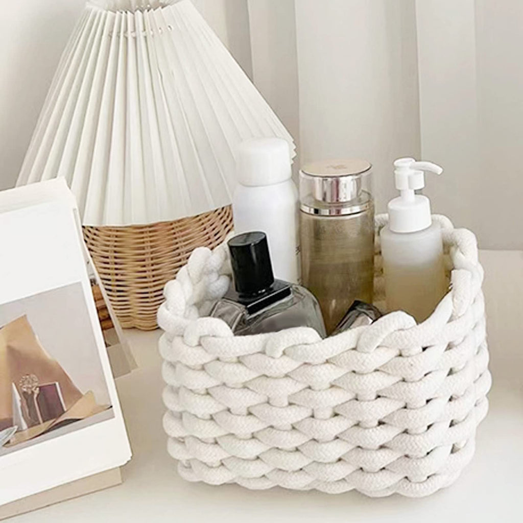 Small Storage Decorative Basket, Cotton Rope Woven Shelf Basket for Little Items, Cute Box Organizer for Baby Room, Nursery, Bedroom