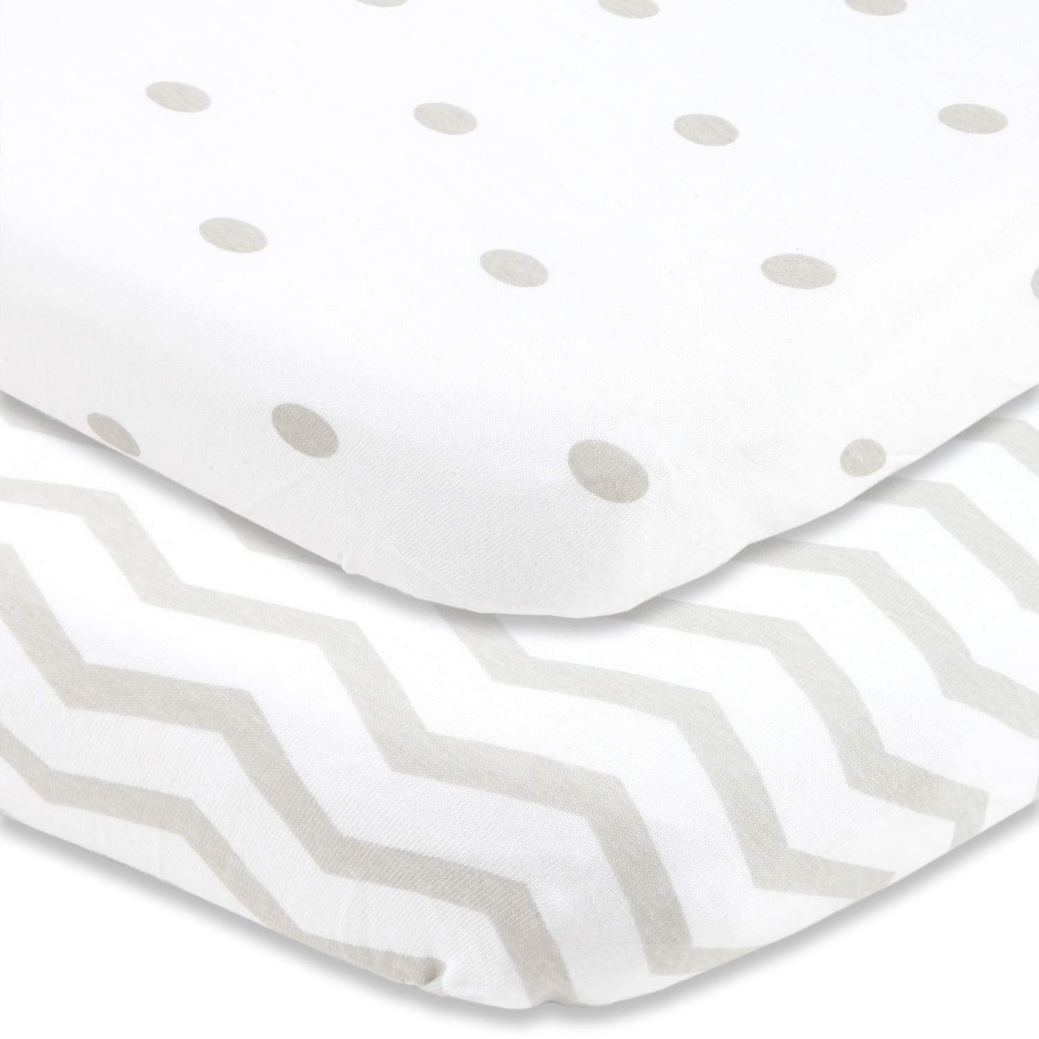 Bassinet Fitted Sheets for Baby Beside Dreamer Bedside Sleeper and Chicco Next2Me – Fits 20 x 33 Mattress – Snuggly Soft Jersey Cotton – Grey Polka Dots, Chevron – 2 Pack