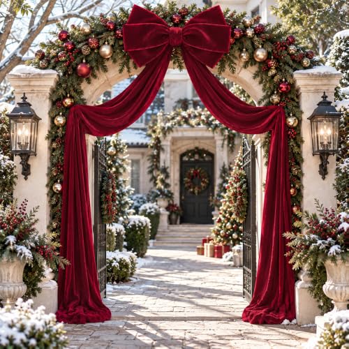 DULEFUN 28x79 in Burgundy Velvet Christmas Tree Topper Bow - 79in Burgundy-1