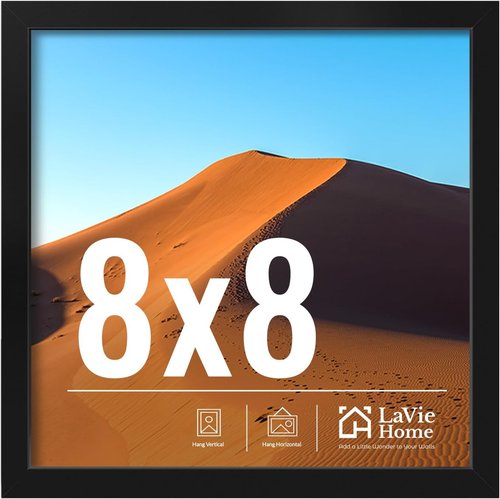 LaVie Home 8x8 Picture Frame - Classic Black Photo Frame with HD Plexiglas | Vertical & Horizontal Display