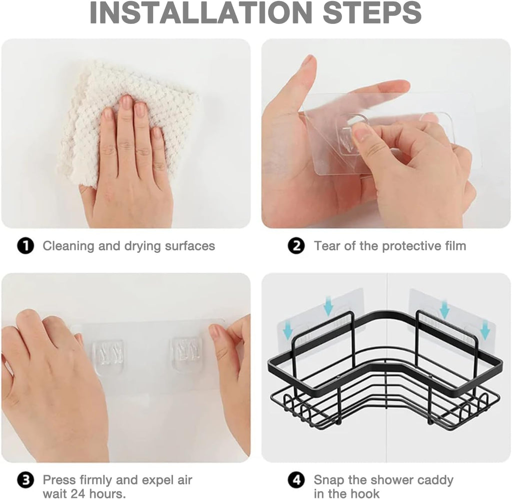 Skiennix Shower Caddy Adhesive Replacement - No Drilling Shower Hooks & Organizer Strips | 4 Pack