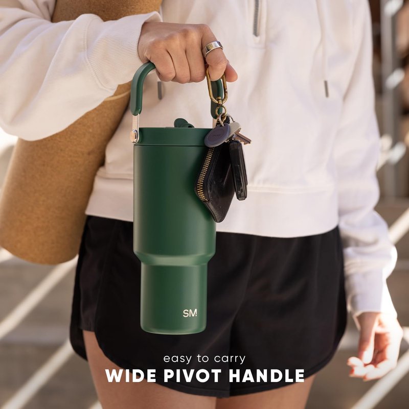 Simple Modern Trek Pivot | 30oz Flip Straw Tumbler with Handle | Water Bottle & Boot | Interchangeable Straw & Chug Lids | Insulated Stainless Steel Jug | Gym Sports Outdoors | Kelly Green