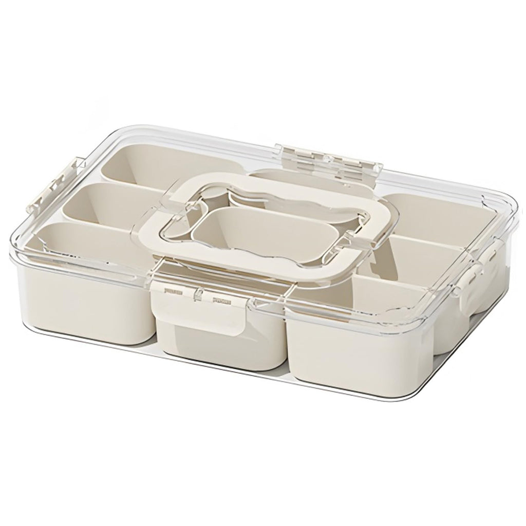 Divided Serving Tray with Lid and Handle - 9 Compartment Snack Box Container Portable Storage Organizer Container for Fruit, Candy, Veggie, Nuts, Spices& Snacks, Perfect for Party, Travel& Picnic