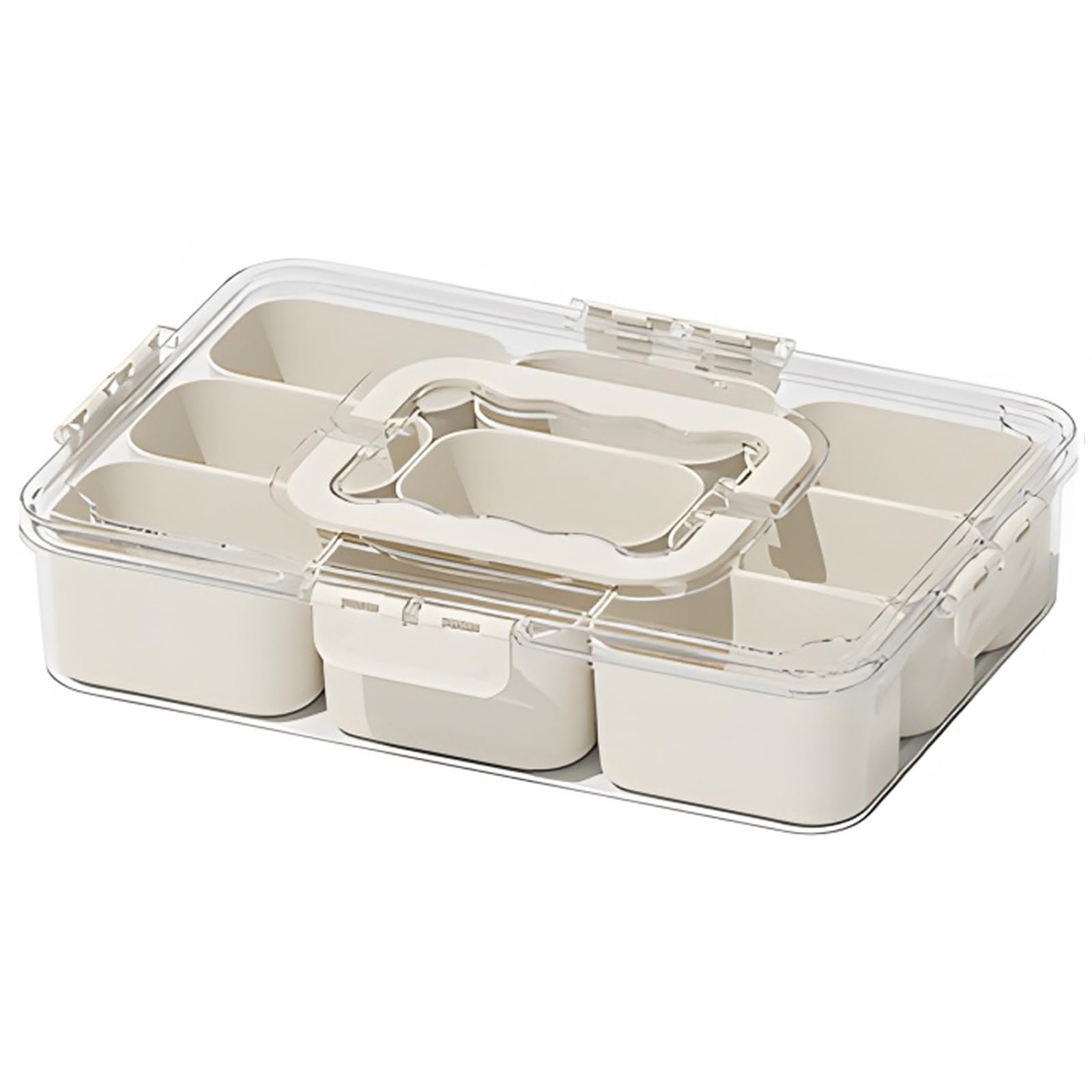 Divided Serving Tray with Lid and Handle - 9 Compartment Snack Box Container Portable Storage Organizer Container for Fruit, Candy, Veggie, Nuts, Spices& Snacks, Perfect for Party, Travel& Picnic