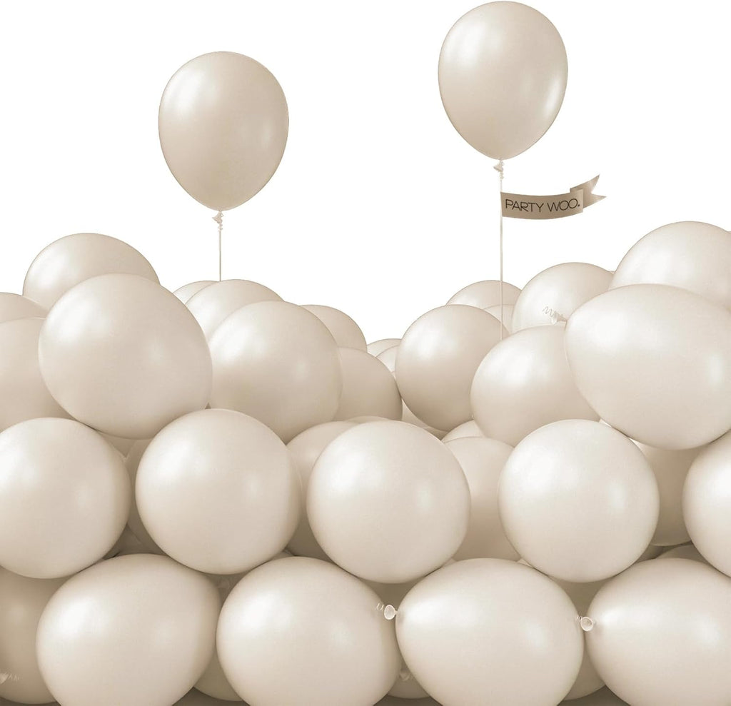 PartyWoo White Sand Balloons - 100pcs 5 Inch Off White Beige Latex for Weddings & Events
