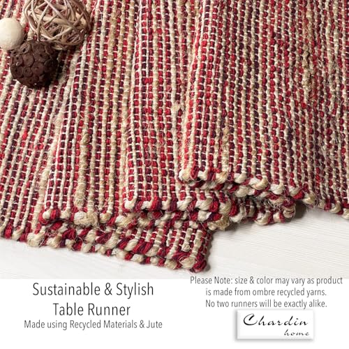 Chardin Home Natural Jute Red Table Runner 13x108 Inch - Farmhouse Decor