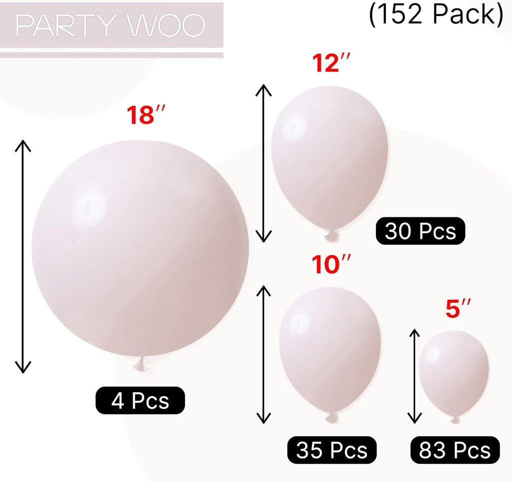 PartyWoo Beige Balloons - 152-Piece Boho Balloon Arch Kit | 18", 12", 10", 5" Sizes for Weddings & Celebrations