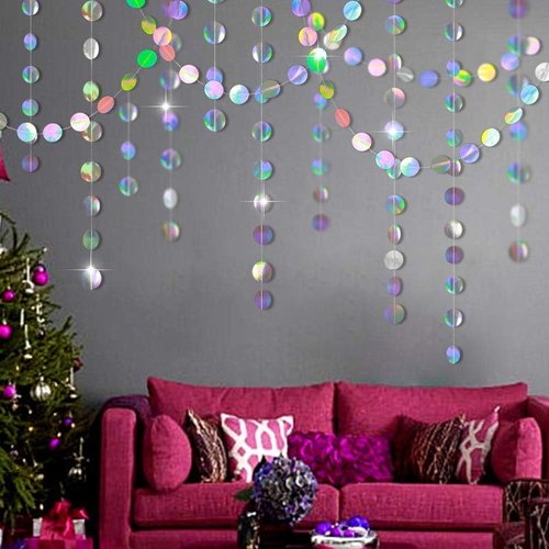 Cheerland Iridescent Party Decorations - Holographic Circle Garlands for Disco Theme Events | Perfect for Birthdays & Graduations