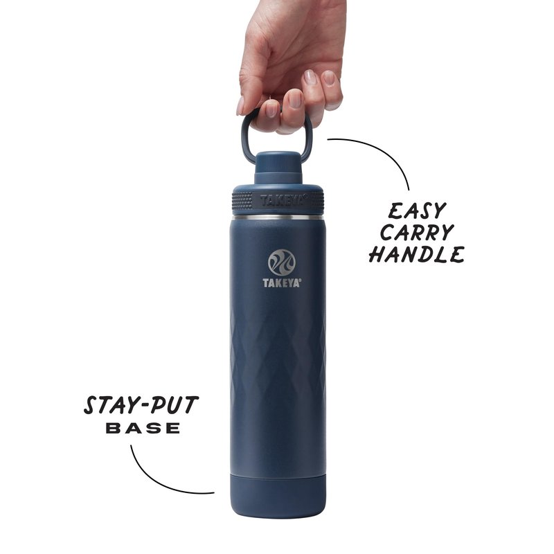 Takeya Sport Triple Insulated Water Bottle with Spout Lid and Ice Blocker (22 oz, Indigo) - Triple Wall, Leakproof, Stainless Steel Water Bottle for Gym & Outdoor Use