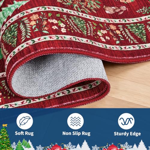 Garvee Red 4x6 Christmas Area Rug with Tree & Animal Prints - Festive Home Decor