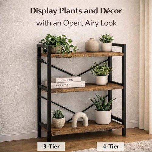 Orchidleaf Small Bookshelf for Small Spaces, 3-Tier Industrial Bookcase with Metal Frame and Wood Shelves, Narrow Storage Shelf for Living Room, Bedroom, Apartment