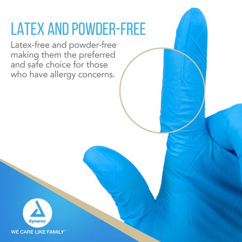 Dynarex Safe-Touch Disposable Nitrile Exam Gloves, Powder-Free, Latex-Free, Touchscreen Friendly, Used by Professionals, Blue, Medium, 1 Case, 10 Boxes of 100 Gloves