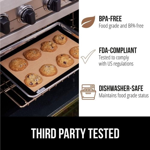 GORILLA GRIP Reusable Nonstick Silicone Baking Mats - Oven Safe Cookie Sheet Liners, 2PK, 11.75x8.25, Black