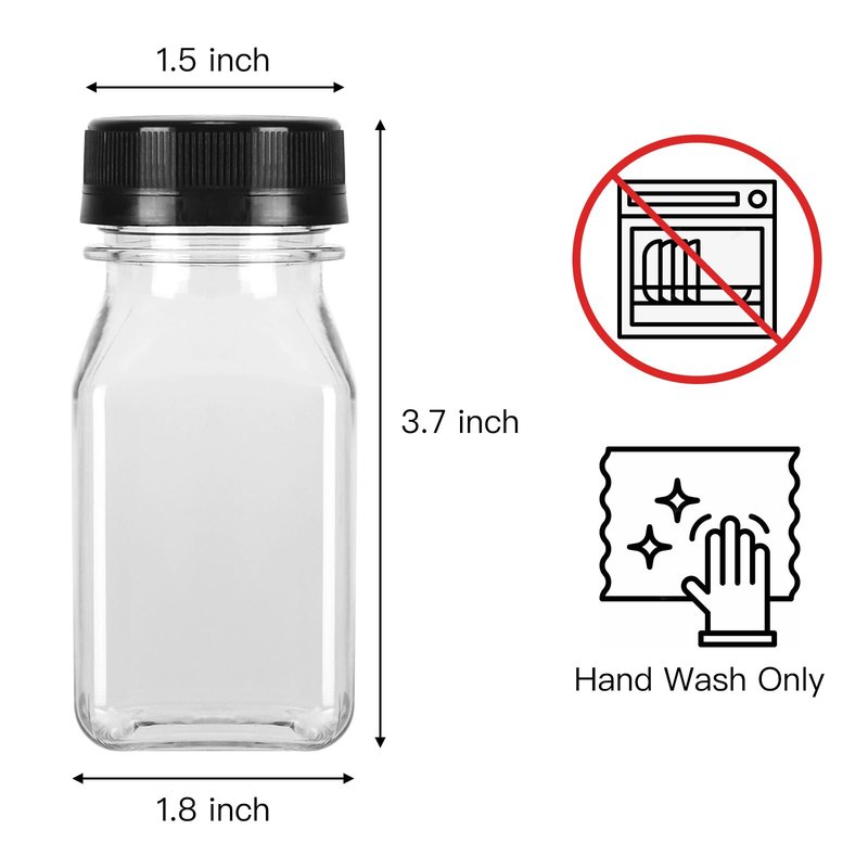 BAKHUK 36pcs 4oz Small Plastic Juice Bottles with Caps, Empty Reusable Clear Bulk Beverage Containers for Juice, Milk and Other Beverages,Suitable for Christmas Parties