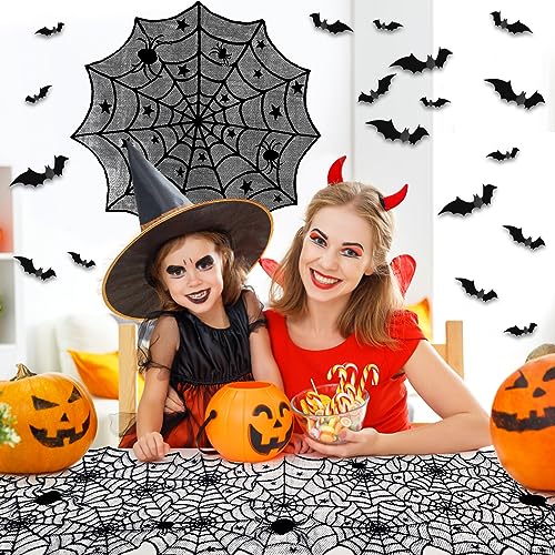Halloween Spiderweb Tablecloth Runner Bat Decor Set for Spooky Home