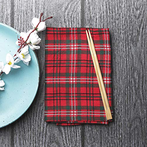 19x19 Inch Red & Green Plaid Cotton Dinner Napkins Set of 12 - Holiday Festive Tableware
