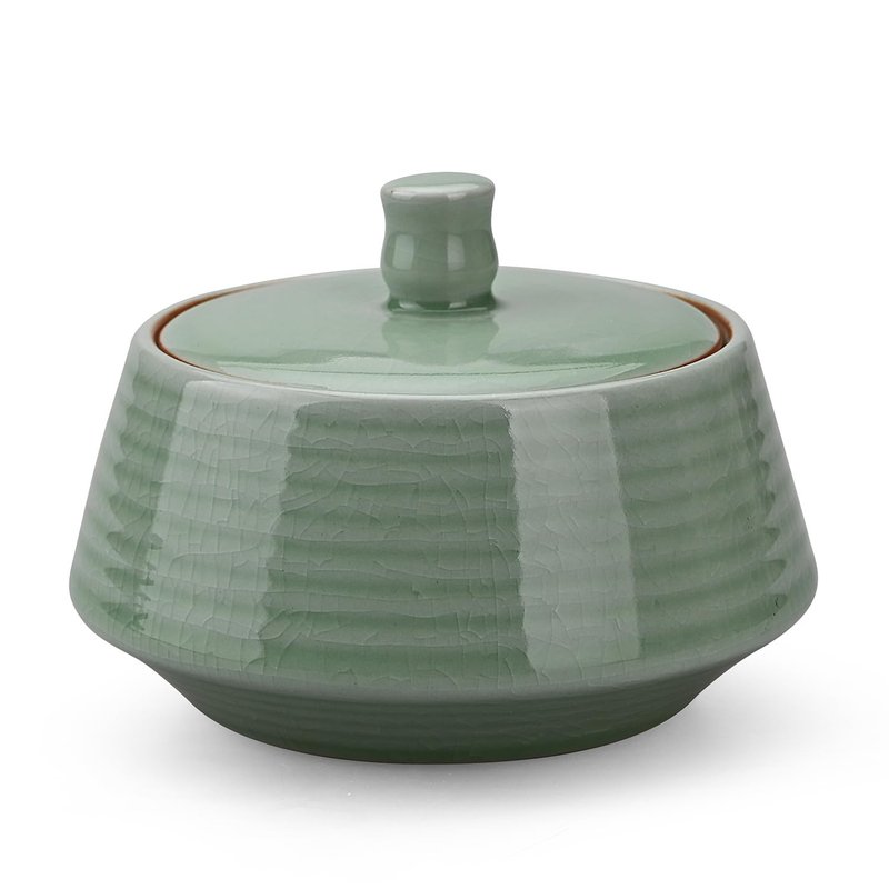 Amoysanli Retro Kitchen Ceramic Canister, 13.53 FL OZ (400 ML) Vintage Food Storage Jar for Tea, Coffee Beans, Herb, Candy, Spices, Nuts (Green(ICE))