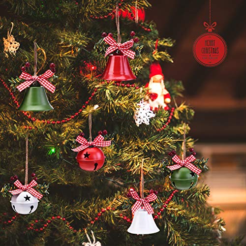 6 Pcs Christmas Bell Ornaments with Holly Berry Bows for Tree Decor