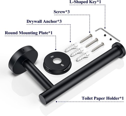 Kitsure Toilet Paper Holder - Sturdy Matte Black Wall-Mounted Design | Premium 304 Stainless Steel for Mega Rolls