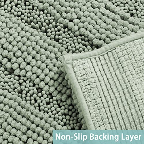 Turquoize Sage Green Chenille Bathroom Rug Runner, 47x17 Non-Slip Bath Mat
