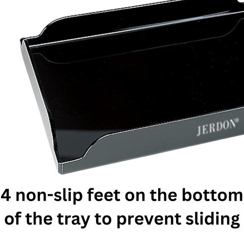 JERDON Black Coffee Maker Tray - 8" by 10" Plastic Tray for Countertop Organization - Raised Edges Designed to Hold Spilled Liquid -Non-Slip - Great for Kitchens or Bathroom Vanity - CMT10B