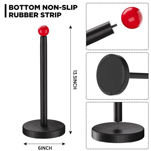 ISUGWRCQ Paper Towel Holder Countertop, Cute Red Ball Decorative Wooden Paper Towel Stand Kitchen Roll Freestanding Organizer, Wood Paper Towels Rolls - for Kitchen(Black)