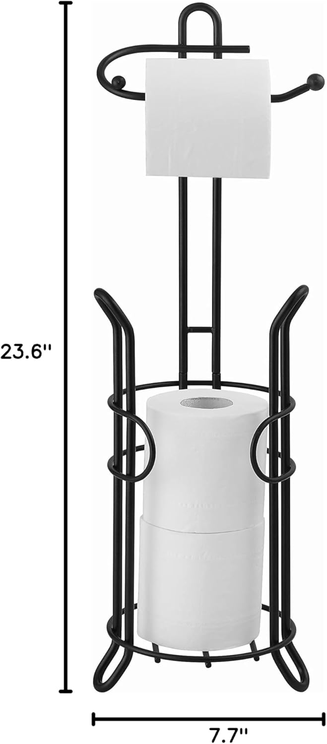 SunnyPoint Toilet Paper Holder - Freestanding Design with Storage for 3 Spare Rolls, Heavy-Duty Steel, Black Finish