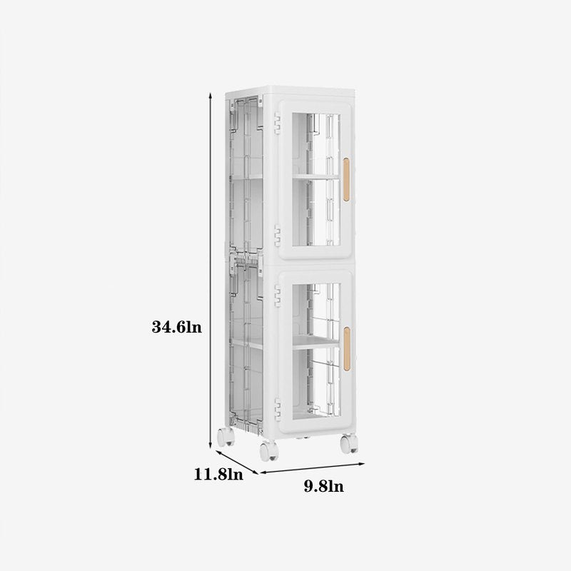 LXSJCYGJ 2-Tier Tall Narrow Storage Cabinet,Narrow Bathroom Storage Cabinet with Transparent Doors and Movable Wheels,Suitable for Small Spaces, Bathrooms, Kitchens, White (9.8x11.8x34.6)