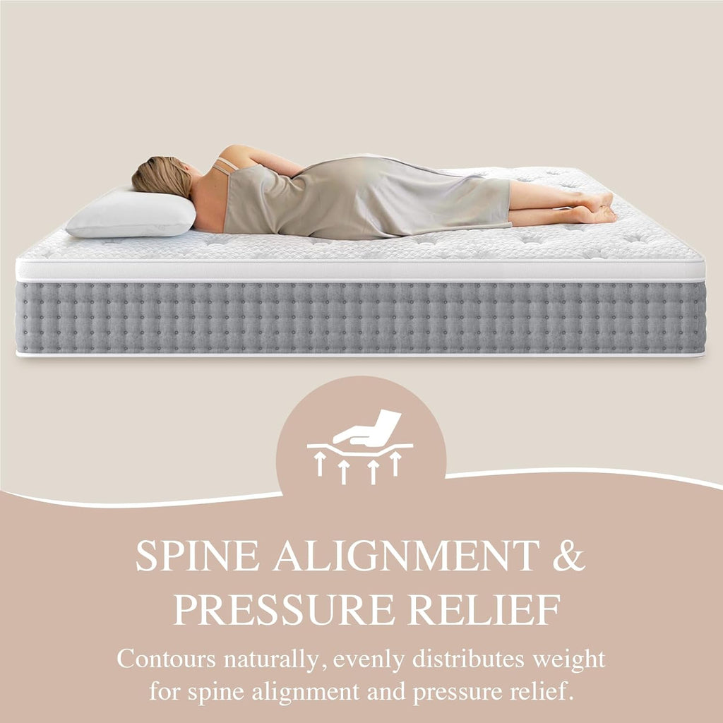 Sleepmax Queen Mattress - 14-Inch Hotel-Collection Hybrid for Pain Relief & Cooling Support | CertiPUR-US, Fiberglass-Free, 365-Night Trial