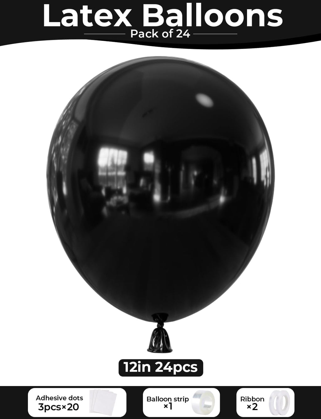 Black Balloons 12 Inch - 24pcs Latex Party Balloons for Birthday & Baby Shower Decorations