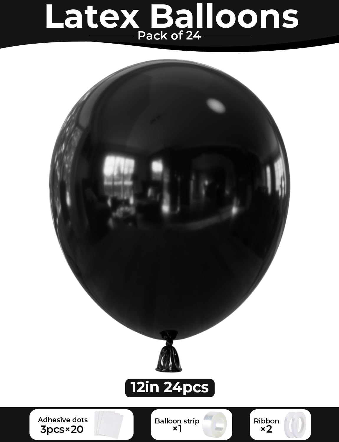 Black Balloons 12 Inch - 24pcs Latex Party Balloons for Birthday & Baby Shower Decorations